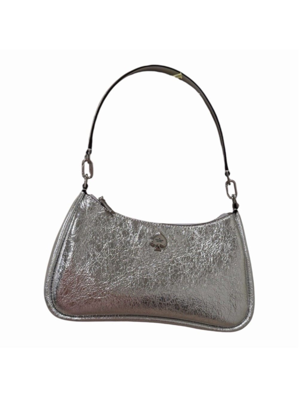 NWT Kate Spade Kayla Small Convertible Shoulder Bag Crinkle Metallic Silver